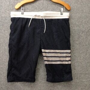 THOM BROWNE Shorts Mens 4 XL Blue White 4 Bar Stripe Mesh Sweats Luxury 35x10